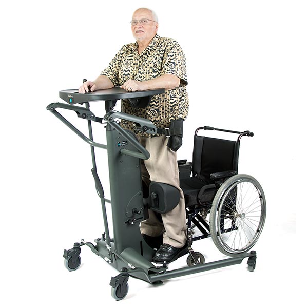 EasyStand StrapStand Strap Style Standing Frame with elderly male user standing in upright position