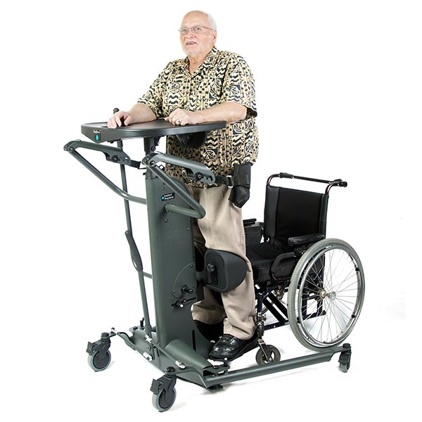 EasyStand StrapStand Strap Style Standing Frame with elderly male user standing in upright position