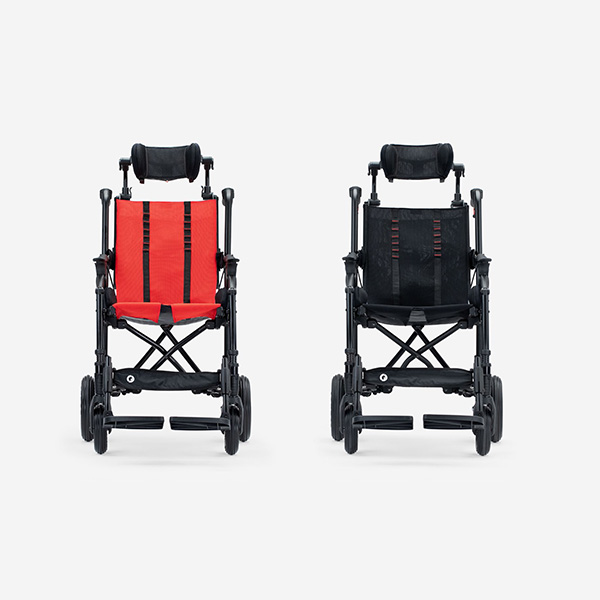 Adjustable Trolli red and black models, front view