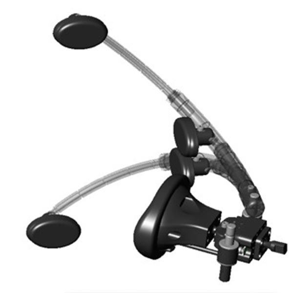 Picture of the repositioning arms on the Permobil Total Control Head Array System