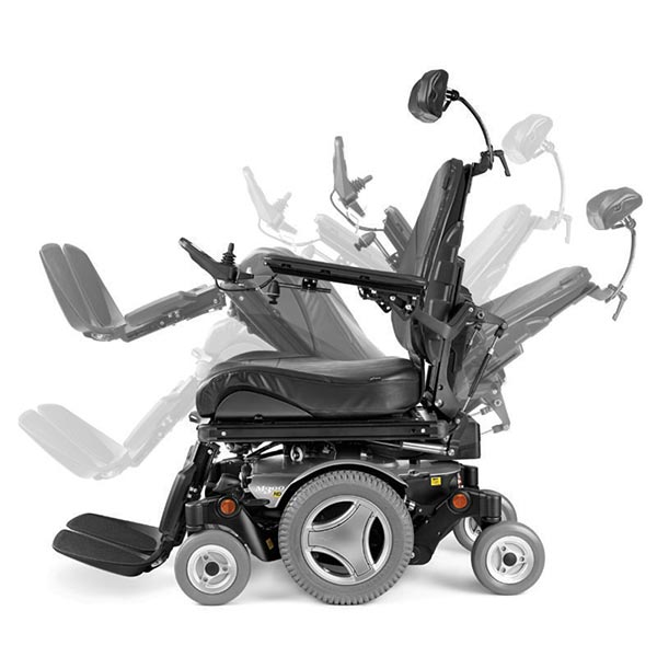Permobil M300 HD MWD Power Wheelchair reclining with legs tilting upward